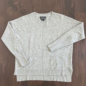 TAHARI PURE LUXE CASHMERE SWEATER WOMENS HEATHER GRAY SOFT WARM CREW NECK LARGE